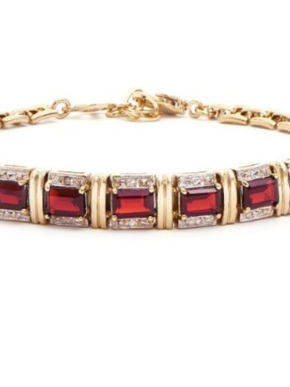 Women's 18K Yellow Gold Over Sterling Silver Garnet & Diamond Tennis Bracelet